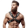 Harnais poitrine homme noir en cuir vegan avec rivets – Fetish Submissive
