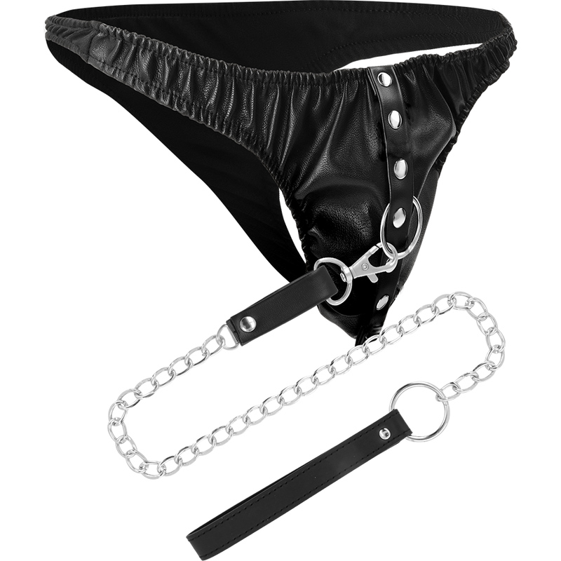 String de soumission noir avec chaîne métal Darkness