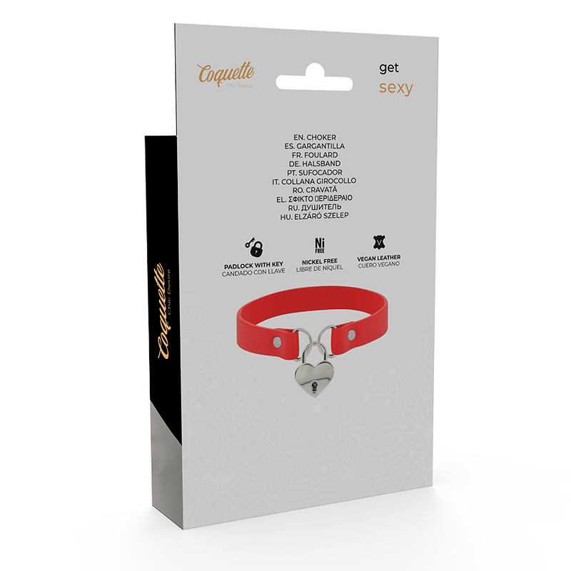 Dos du packaging du collier cœur rouge Coquette Chic Desire