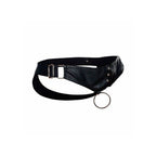 Vue latérale du jockstrap noir effet cuir MOB avec anneau métallique