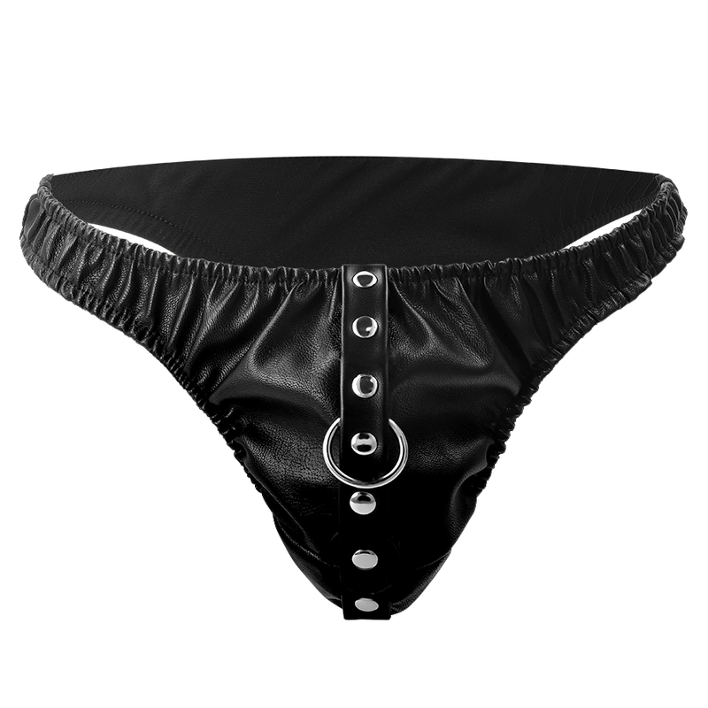 Vue détaillée du string BDSM avec chaîne métal