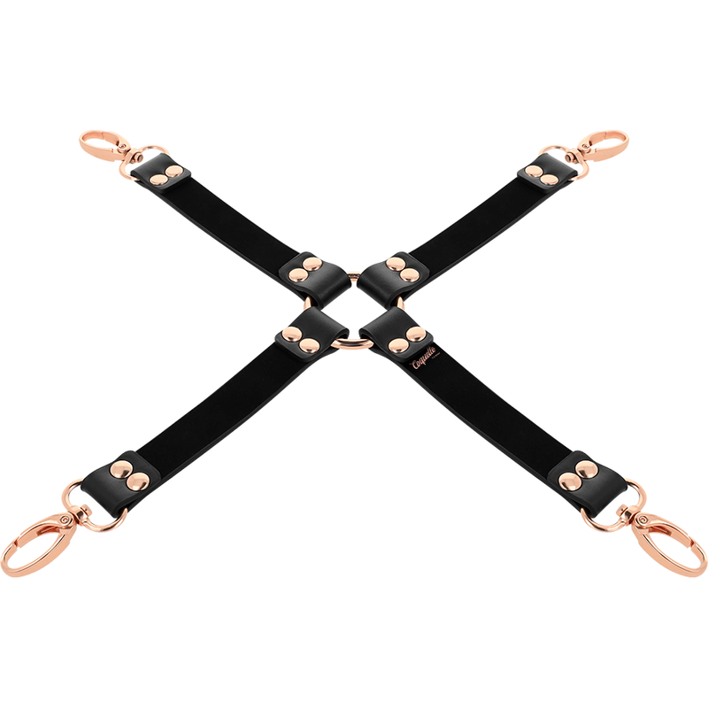 Vue détaillée du hogtie BDSM vegan noir