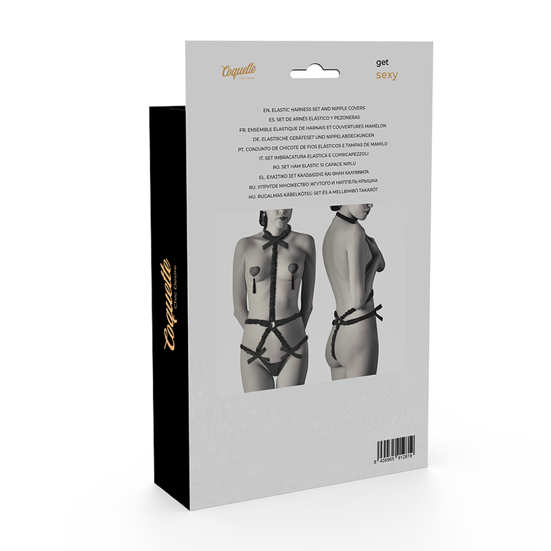 Dos du packaging de l’ensemble lingerie Coquette Chic Desire avec bas assorti