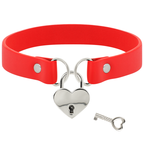 Ras de cou rouge en cuir vegan avec cœur métallique et clé