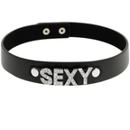 Choker noir réglable en cuir vegan avec rivets argentés
