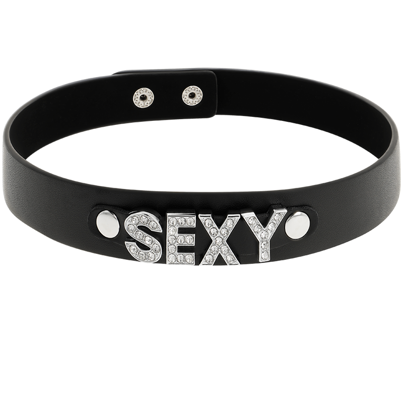 Choker noir réglable en cuir vegan avec rivets argentés