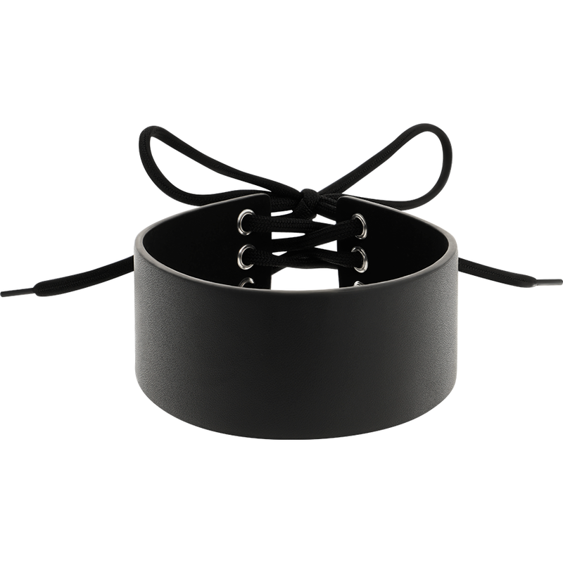 Choker large noir en cuir vegan avec laçage ajustable