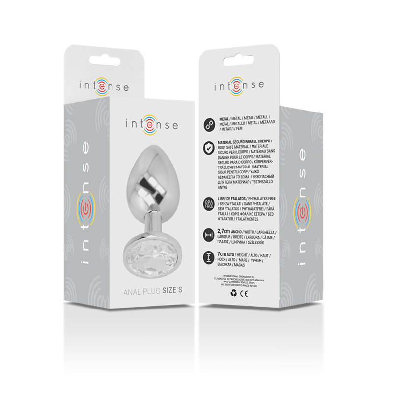 Packaging du plug anal métal aluminium cristal argent Intense