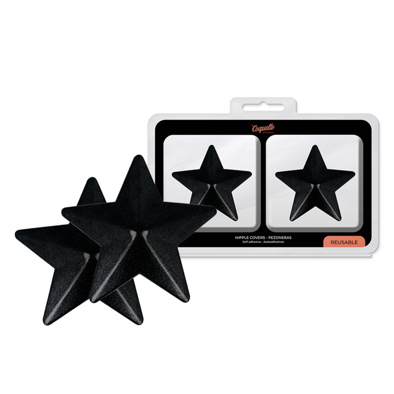 Cache-tétons étoiles noires réutilisables Coquette Chic Desire avec packaging