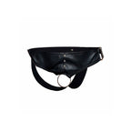 Jockstrap homme noir effet cuir avec anneau métallique et ceinture ajustable
