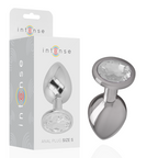 Plug anal aluminium argent avec cristal et packaging Intense