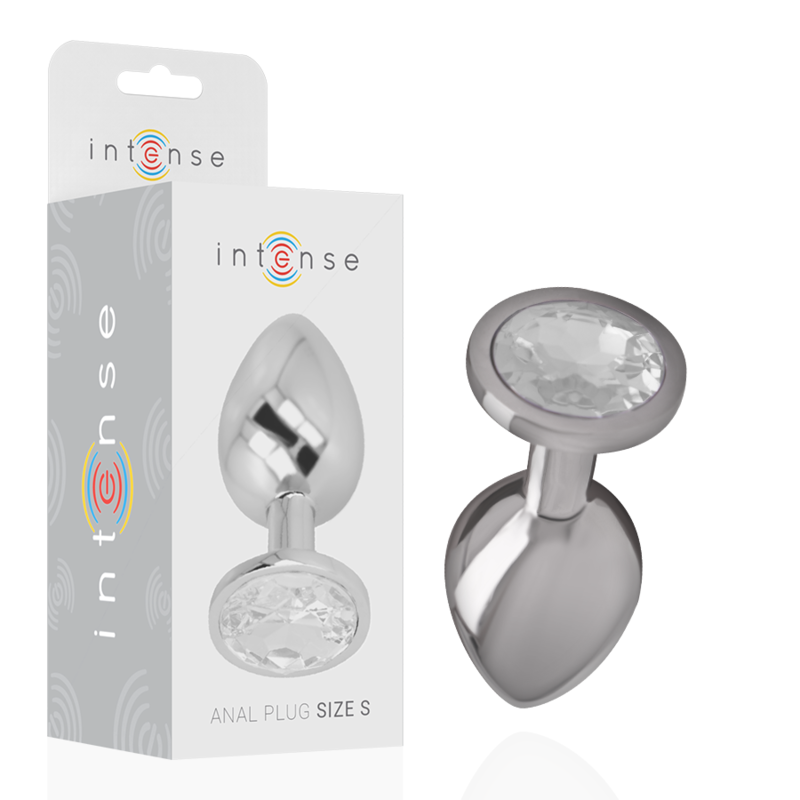 Plug anal aluminium argent avec cristal et packaging Intense