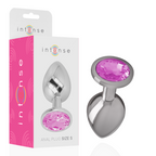 Plug anal aluminium argent avec cristal rose et packaging Intense