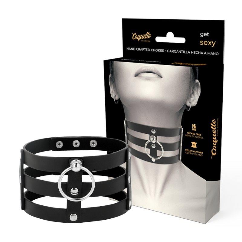 Ras de cou fétiche cuir vegan noir Coquette Chic Desire