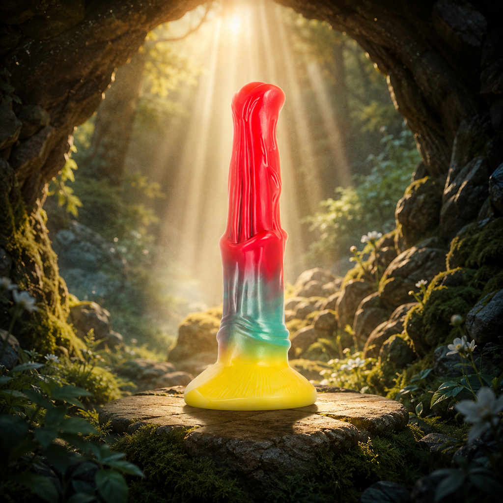 Aethon Glow Epic – gode fantasy 25 cm multicolore avec ventouse dans un décor forestier enchanté