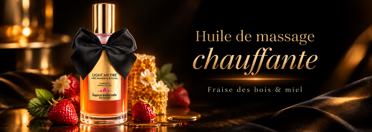 Bannière huile de massage chauffante Light My Fire Fraise des Bois & Miel 100 ml – Bijoux Indiscrets.