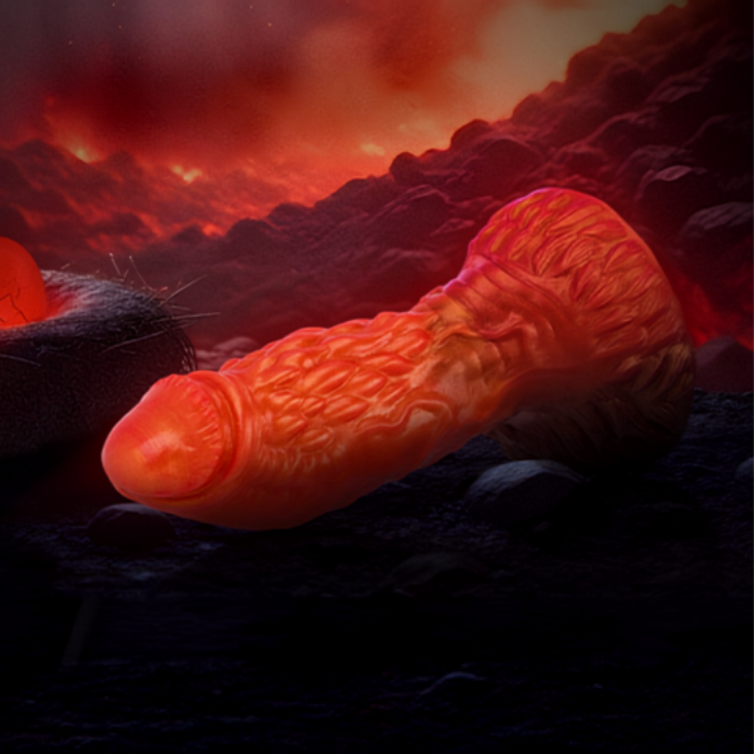 Andros Wild Roots – gode fantasy orange texturé dans un décor volcanique rouge sombre.