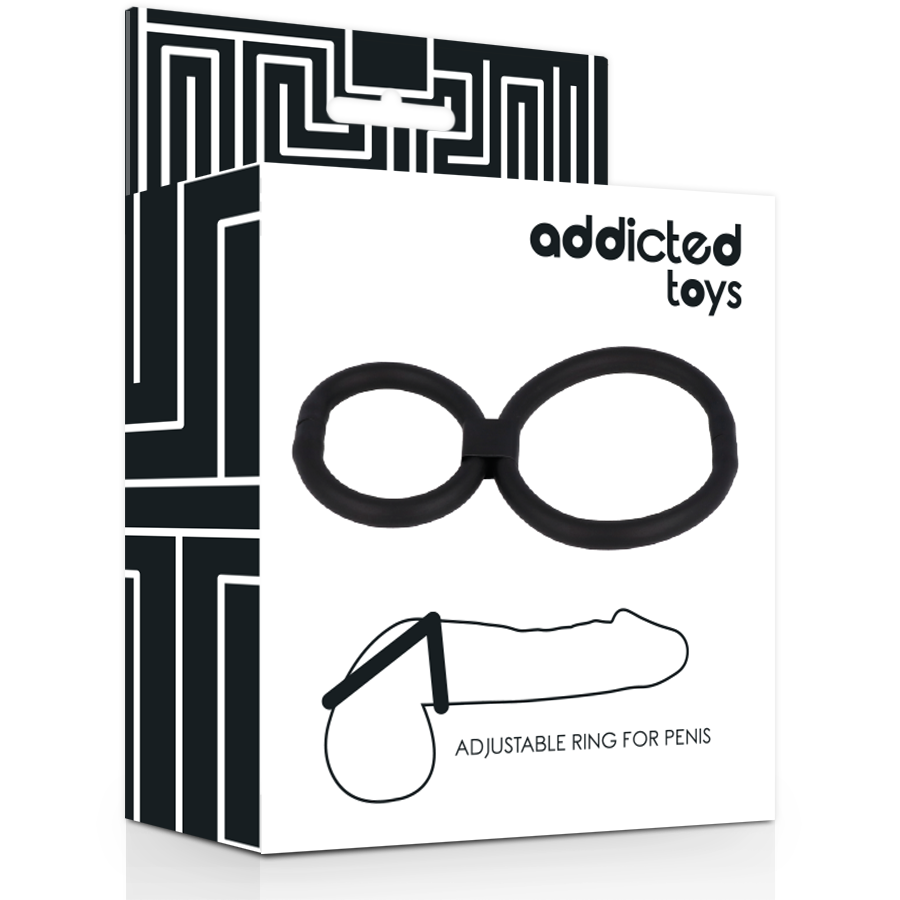Coffret de l’anneau pénien double réglable noir Addicted Toys