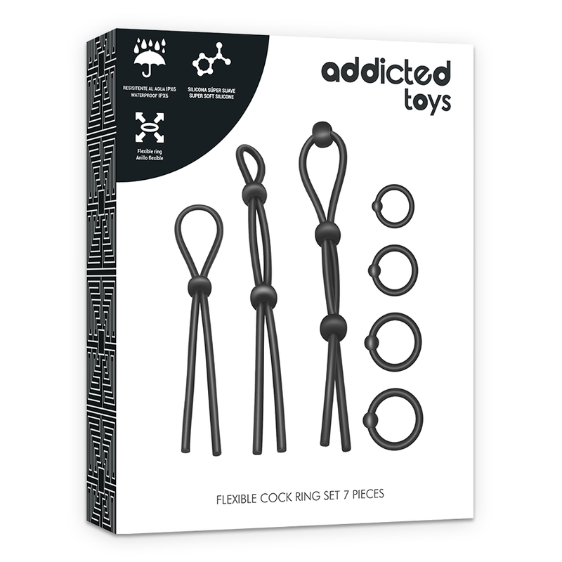 Coffret face avant du kit 7 anneaux péniens flexibles Addicted Toys