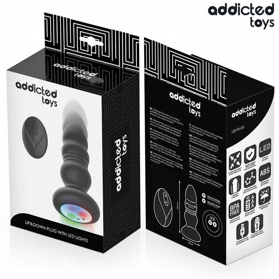 Coffret du plug anal Addicted Toys avec caractéristiques, LED et télécommande