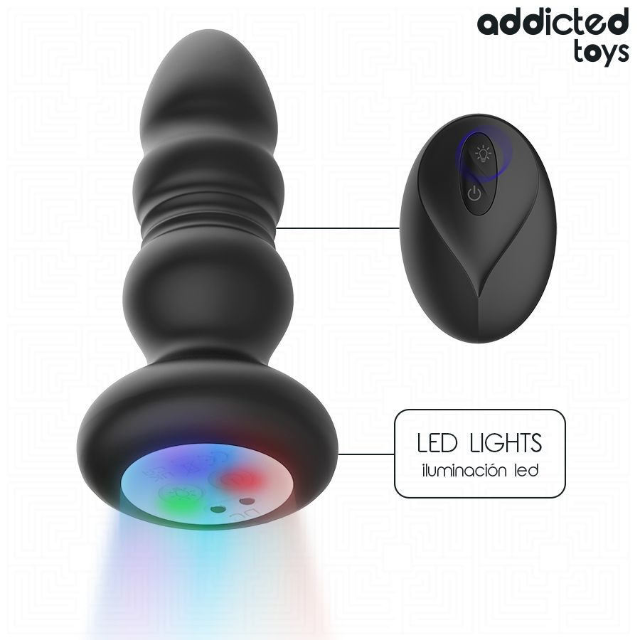 Base LED multicolore du plug anal vibrant Addicted Toys noir