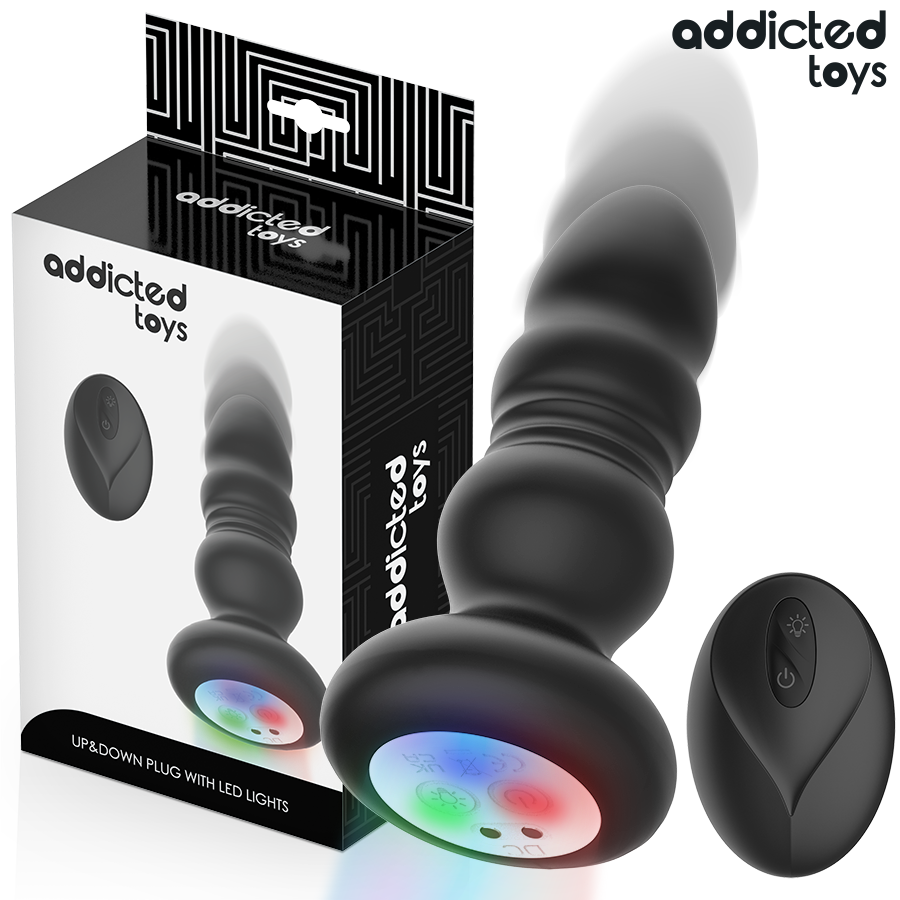 Plug anal va-et-vient vibrant Addicted Toys noir avec télécommande LED et coffret