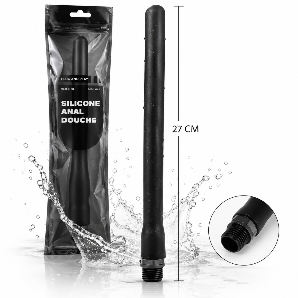 Douche anale en silicone noir All Black 27 cm avec emballage et raccord fileté