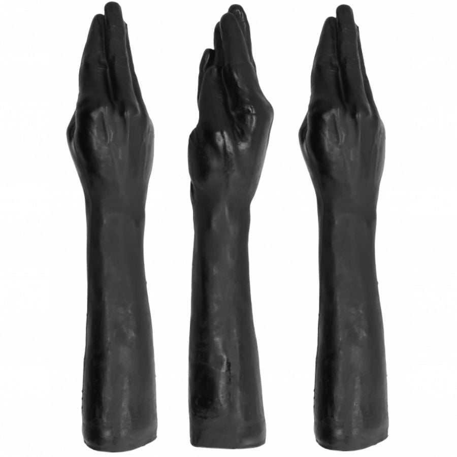 Poing réaliste noir All Black grand format présenté sous trois angles