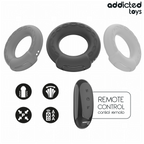 Anneau pénien vibrant Addicted Toys noir sous plusieurs angles avec télécommande