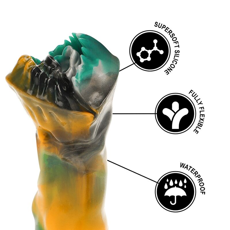 Caractéristiques du masturbateur Arges Cyclops Epic : silicone Supersoft, entièrement flexible et waterproof