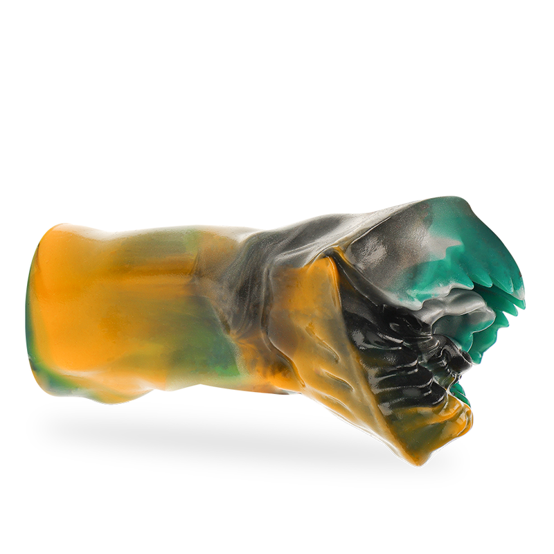 Vue de profil du masturbateur masculin fantasy Arges Cyclops Epic en silicone souple multicolore