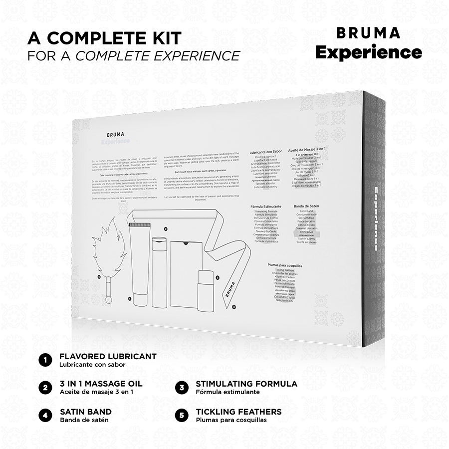 Vue détaillée des cinq accessoires et soins du kit Fraise Douce Bruma Xperience