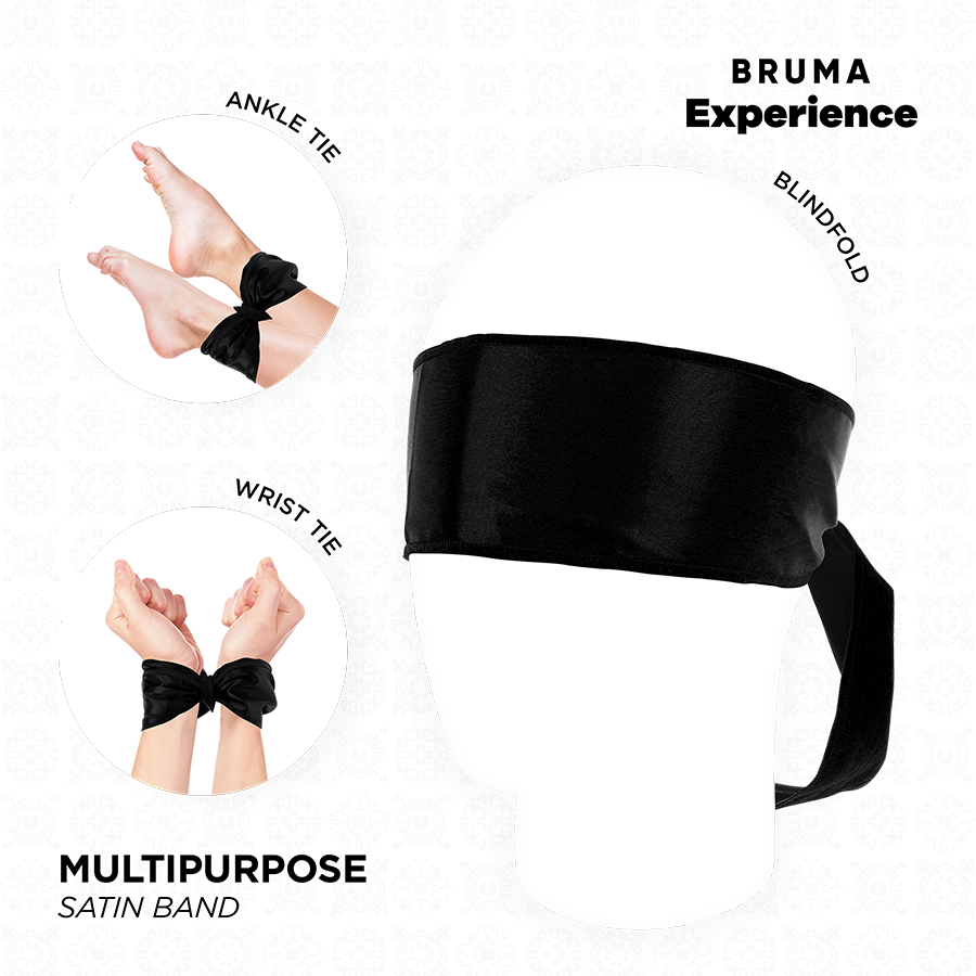 Bandeau noir en satin du coffret Bruma Xperience avec différentes utilisations