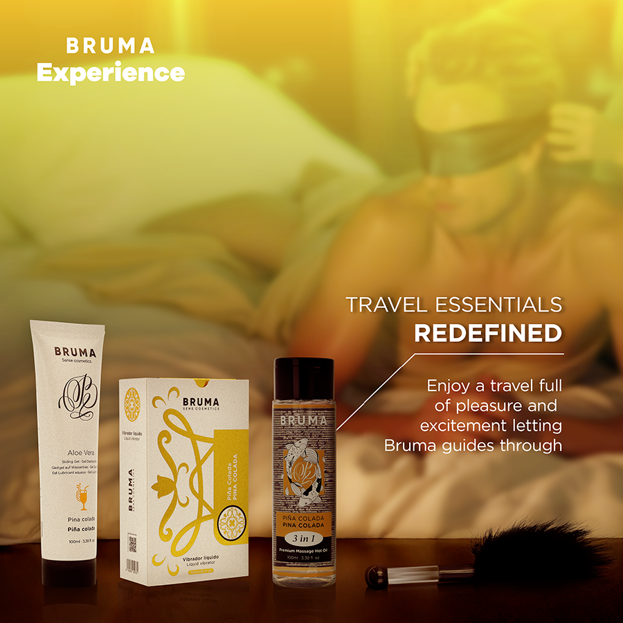 Kit Bruma Xperience Piña Colada présenté avec bandeau en satin et plume noire
