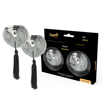 Cache-tétons argentés à sequins et pompons – Coquette Chic Desire