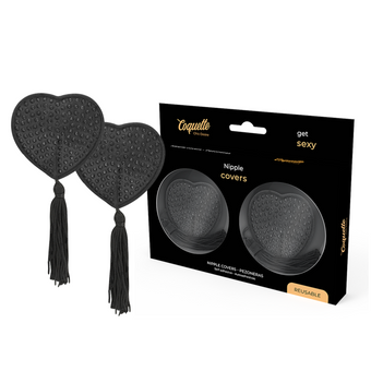 Cache-tétons cœurs noirs à pompons réutilisables – Coquette Chic Desire