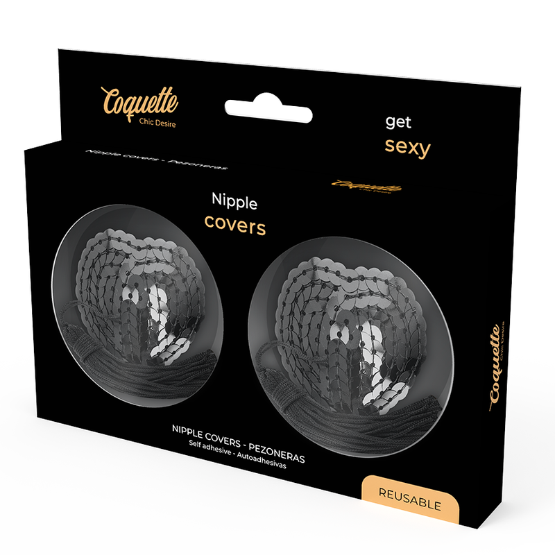Boîte de cache-tétons noirs Coquette Chic Desire avec la paire visible à travers deux fenêtres