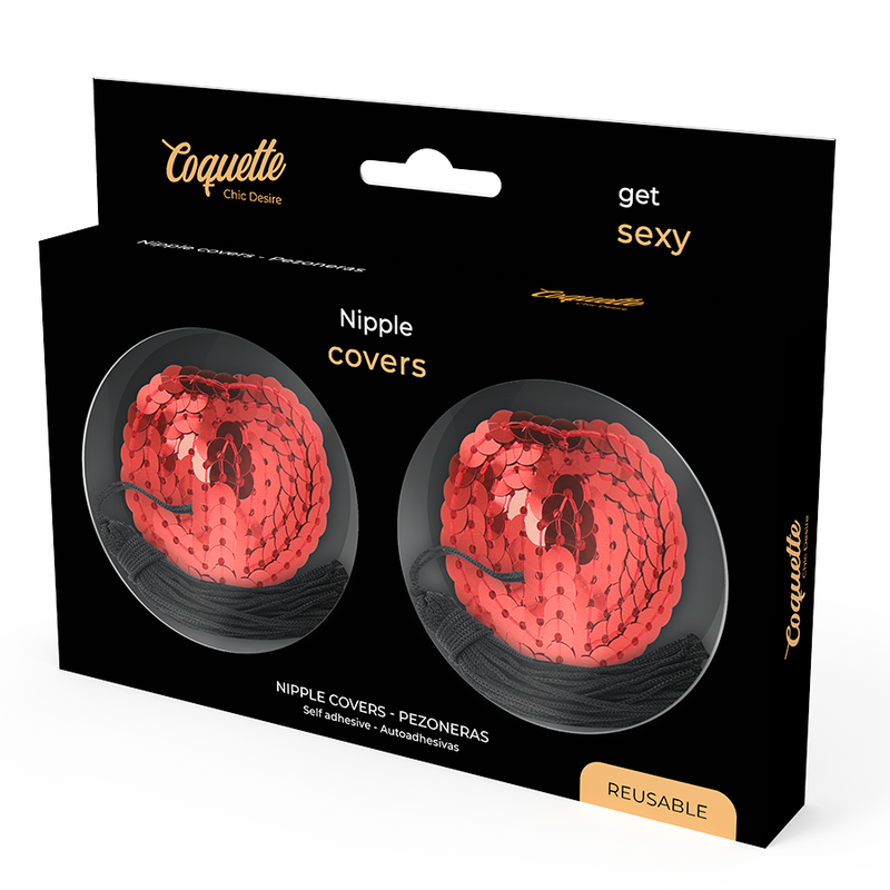 Boîte Coquette Chic Desire contenant une paire de cache-tétons rouges