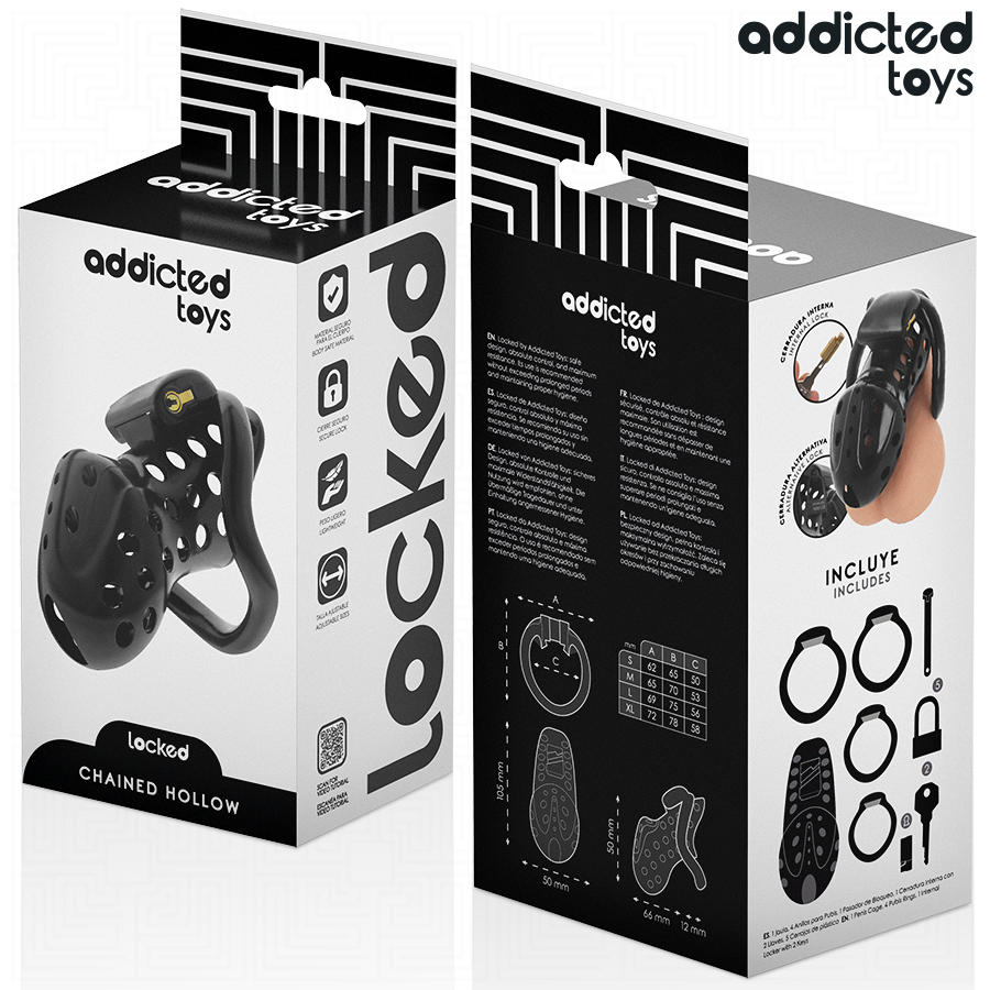 Emballage avant et arrière de la cage à pénis Chained Hollow Addicted Toys