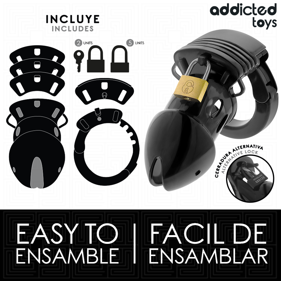 Cage Chastity Depths avec anneau réglable, entretoises, cadenas et verrous