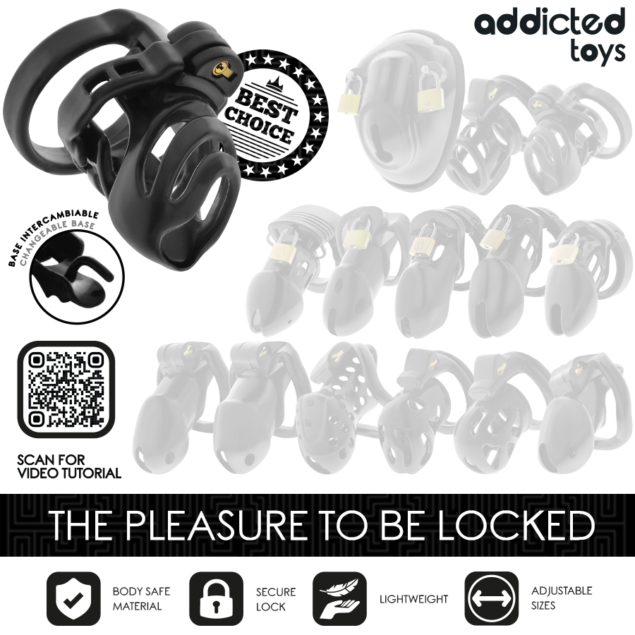 Cage à pénis Eternal Lock Addicted Toys avec base interchangeable et tutoriel