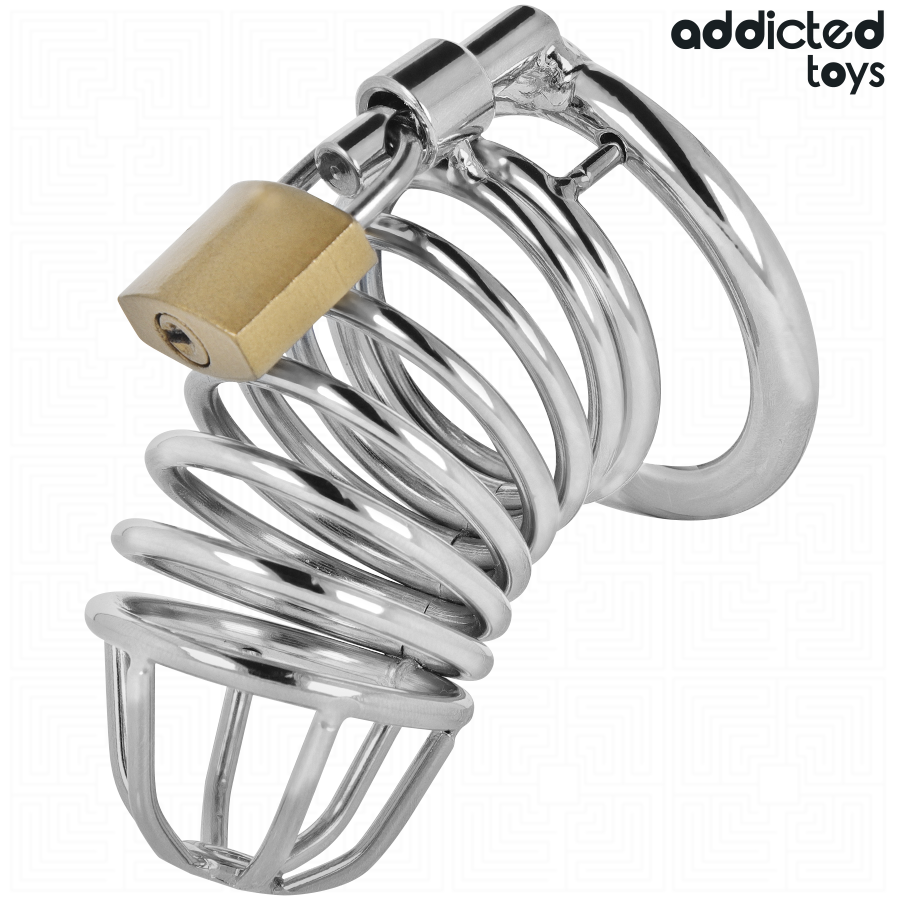 Cage à pénis Iron Cell Addicted Toys en métal argenté avec cadenas