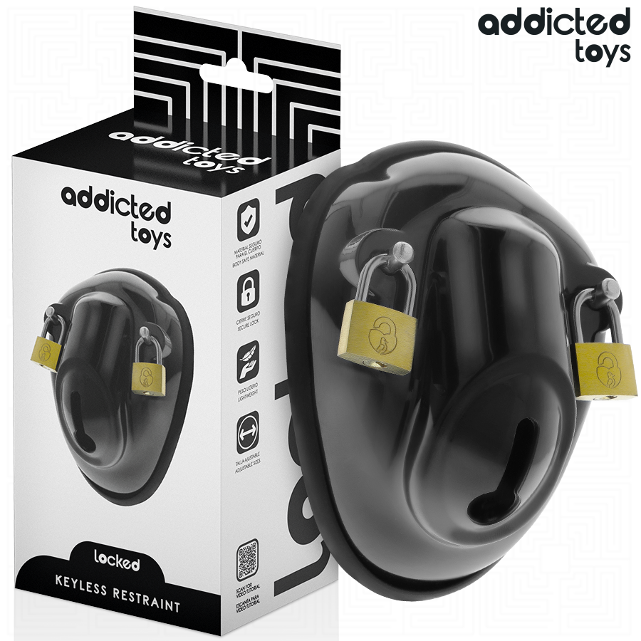 Cage à pénis Keyless Restraint 11,5 cm noire Addicted Toys vue de face