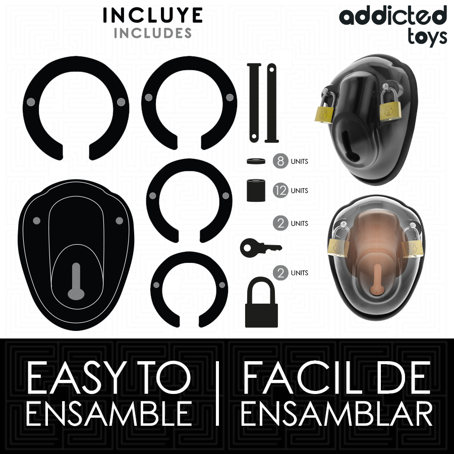Accessoires inclus avec la cage à pénis Keyless Restraint Addicted Toys