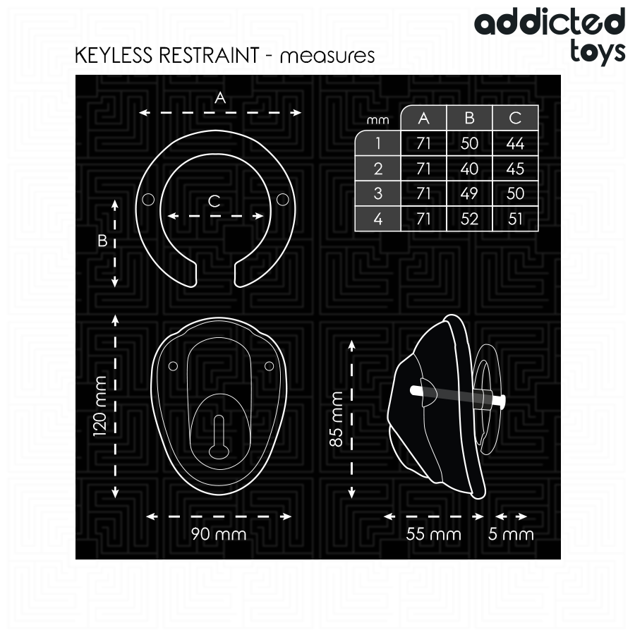 Dimensions de la cage à pénis Keyless Restraint 11,5 cm Addicted Toys
