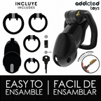Cage à pénis Midnight Cell taille L Addicted Toys avec quatre anneaux et accessoires inclus