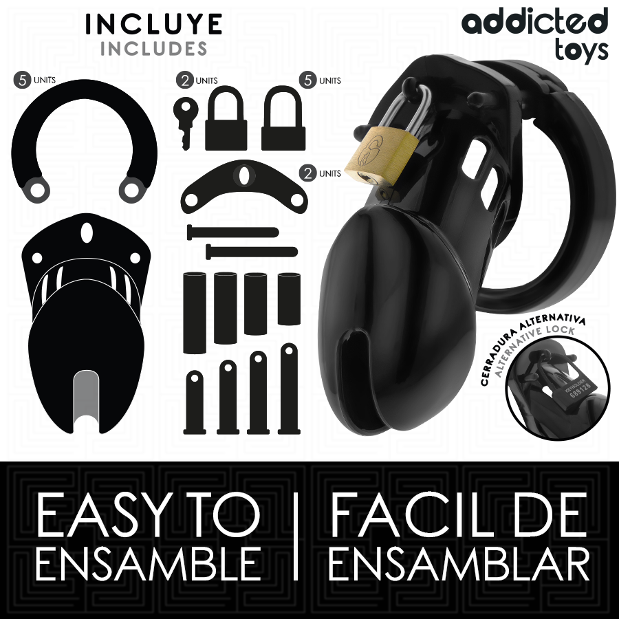 Accessoires inclus avec la cage à pénis Obsidian Hold M Addicted Toys