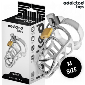Cage à pénis Silver Lock M en métal avec cadenas – Addicted Toys