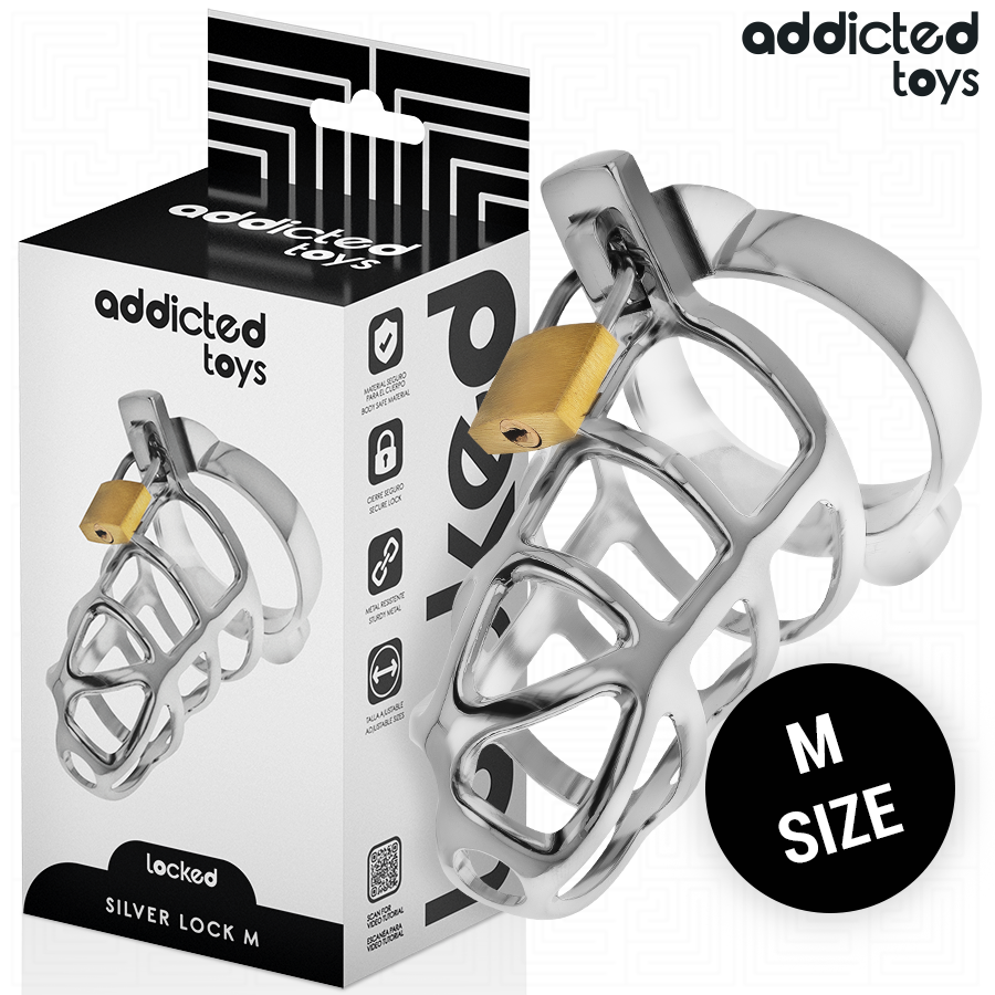 Cage à pénis Silver Lock M en métal argenté – Addicted Toys