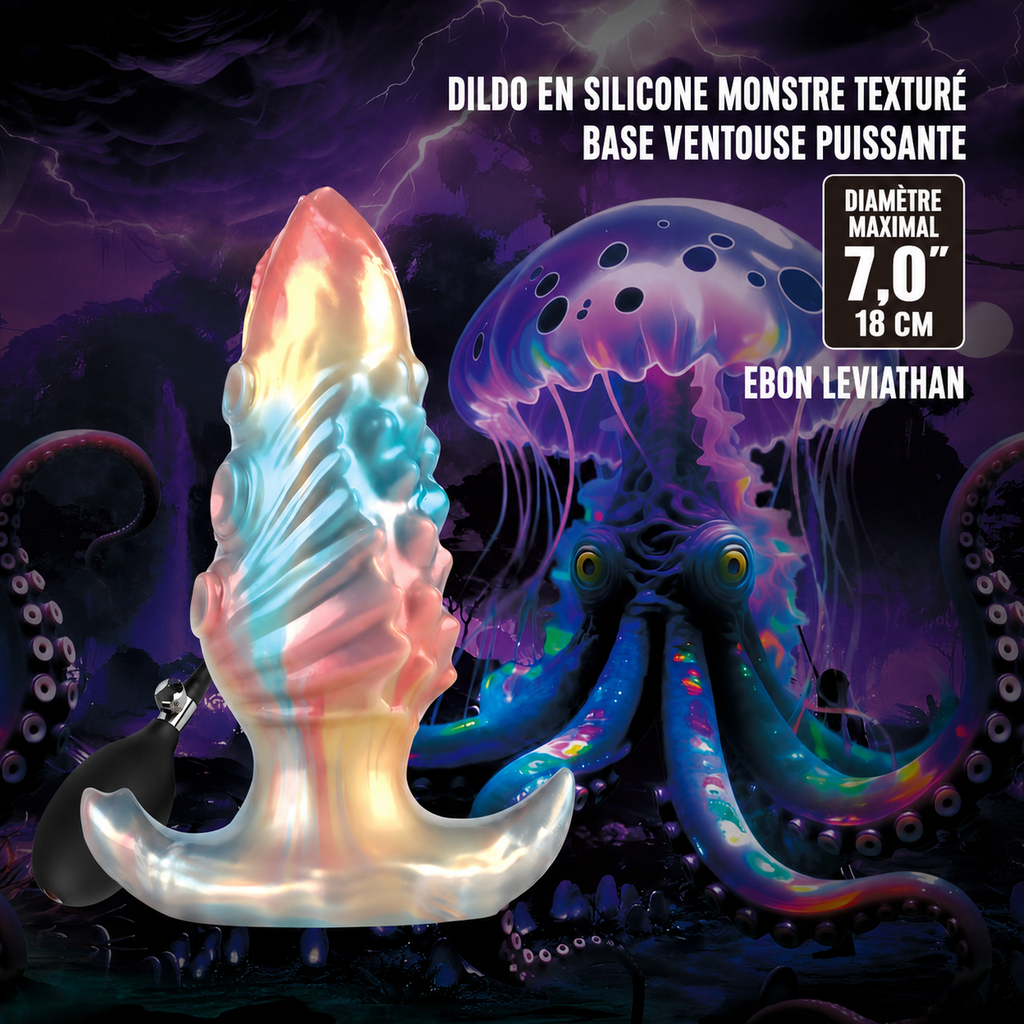 Ebon Leviathan – gode fantasy en silicone texturé 18 cm avec ventouse, design monstre nacré dans un univers marin sombre et tentaculaire.